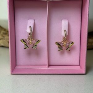 Swarovski Pink and Gold Butterfly Earrings
